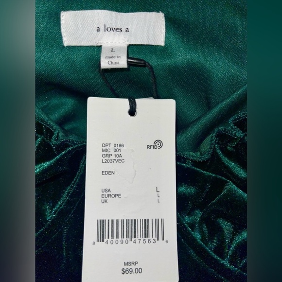 NWT a loves a "EDEN" Forest Green Velvet Bustier Spaghetti Strap Ruffle Top L - Picture 9 of 9